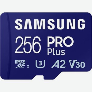 Карта памяти microsdxc UHS-I U3 A2 Samsung Pro PLUS 256 ГБ, 180 МБ/с, Class 10, MB-MD256SA, 1 шт., переходник SD