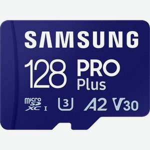 Карта памяти microsdxc UHS-I U3 A2 Samsung Pro PLUS 128 ГБ, 180 МБ/с, Class 10, MB-MD128SA, 1 шт., переходник SD