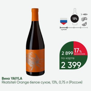 Вино YAIYLA Rkatsiteli Orange белое сухое, 13%, 0,75 л (Россия)