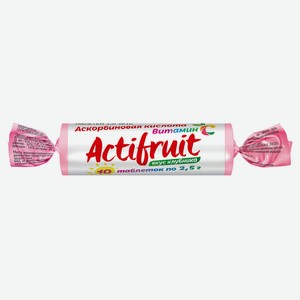 Аскорбиновая кислота Actifruit Витамин C таблетки жевательные с сахаром со вкусом Клубники, 2,5 г х 10 шт