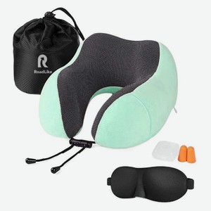 Подушка для путешествий ROADLIKE Travel Kit Velvet Mint, с эффектом памяти, мятная