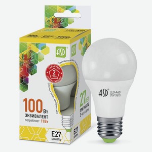 ASD Лампа светод. LED A60 11W/3000K/E27(тепл.бел.)