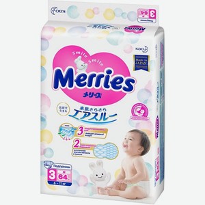 Подгузники Merries для детей размер М - 6-11 кг / 64 шт. арт.4901301230843