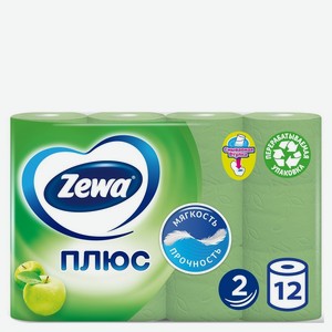 Туалетная бумага Зева Плюс 2-сл Яблоко зеленая 12 шт