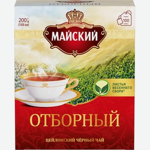Чай черный МАЙСКИЙ Отборный цейлонский байховый листовой к/уп, Россия, 100 пак