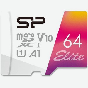 Карта памяти microsdxc UHS-I U1 Silicon Power Elite 64 ГБ, 100 МБ/с, Class 10, SP064GBSTXBV1V20SP, 1 шт., переходник SD