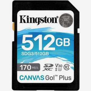 Карта памяти SDXC UHS-I U3 Kingston Canvas Go! Plus 512 ГБ, 170 МБ/с, Class 10, SDG3/512GB, 1 шт., без адаптера