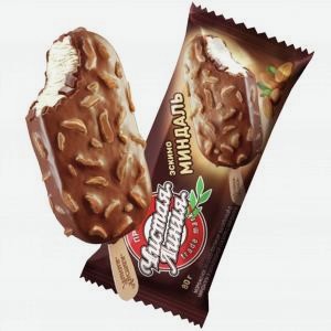 Мороженое ЧИСТАЯ ЛИНИЯ эскимо, с миндалем, ванильный в шоколадной глазури, 80г