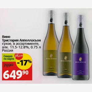 Вино Тристория Аппелласьон сухое, в ассортименте, алк. 11.5-12.8%, 0.75 л Россия