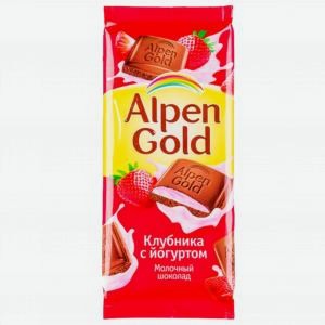 Шоколад АЛЬПЕН ГОЛЬД молочный, клубника, йогурт, 85г