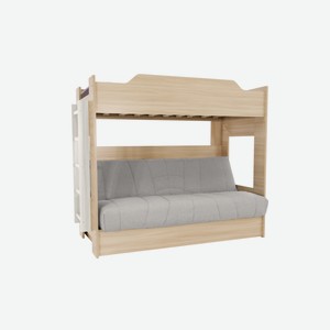 Двухъярусная кровать с диван-кроватью жаккард светло-серый / дуб сонома