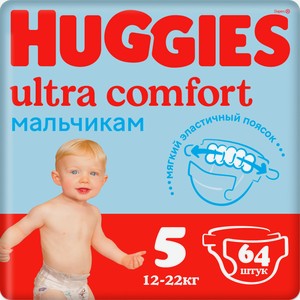 Подгузники Huggies Ultra Comfort для мальчиков размер 5 12-22кг 64шт