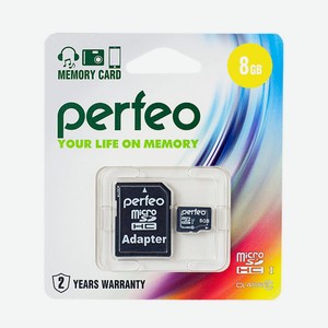 Карта памяти Perfeo microsd 8GB High-Capacity Class 10