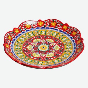 Ляган ШАФРАН  Цветы , риштанская керамика, 32 см, рифленный, красный (3554727)
