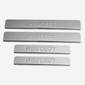 Накладки внутренних порогов DOLLEX для Peugeot 3008, 2016->, штамп Peugeot, нержавеющая сталь, 4 шт (NPS-090)