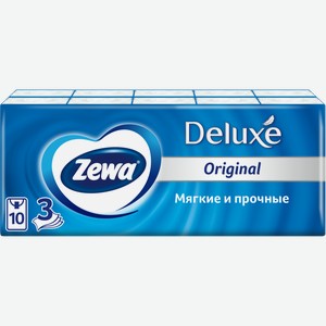Платочки бумажные носовые Zewa Deluxe 3 слоя 10 штХ10уп