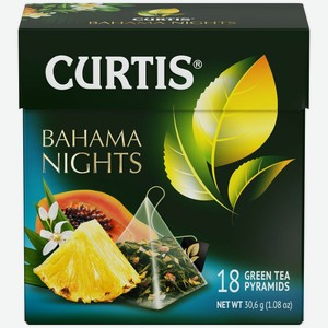 Чай зеленый в пирамидках CURTIS  Bahama Nights  18 пирамидок, с кусочками спелого ананаса и ароматом экзотических фруктов, фруктовый ароматизированный