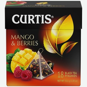Чай черный в пирамидках CURTIS  Mango&berries  18 пирамидок, с цедрой апельсина и изысканным ароматом манго и малины, фруктовый ароматизированный