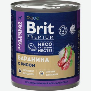 Влажный корм для собак всех пород Brit Premium Баранина с рисом, 750 г