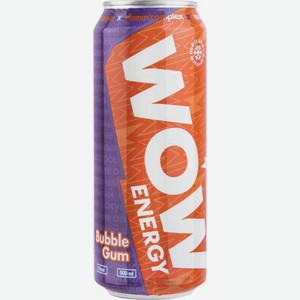 Напиток тонизирующий WOW Energy со вкусом Бабл Гам без сахара, 0,5 л