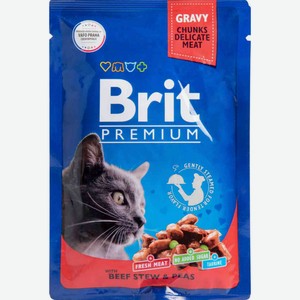 Влажный корм для кошек Brit Premium Говядина и горошек в соусе, 85 г