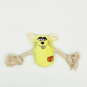 Игрушка для собак Пижон мягкая «Веселая мышка» с канатом и пищалкой жёлтая 20 х 13 см
