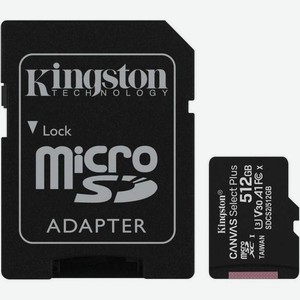 Карта памяти microsdxc UHS-I U3 Kingston Canvas Select Plus 512 ГБ, 100 МБ/с, SDCS2/512GB, 1 шт., переходник SD