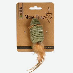 Игрушка для кошек Mon Tero Эко Мышь с перьями с кошачьей мятой Зелёная