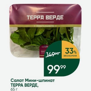 Салат Мини-шпинат ТЕРРА ВЕРДЕ, 65 г