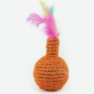 Игрушка для кошек Beroma Шарик оранжевый из мишуры с перьями