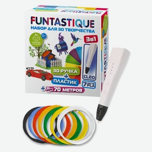 Набор для 3D творчества Funtastique 3D ручка Cleo белая + PLA 7 цветов (FPN04W-PLA-7)