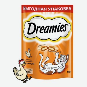 Лакомство Dreamies для взрослых кошек с курицей 140 г