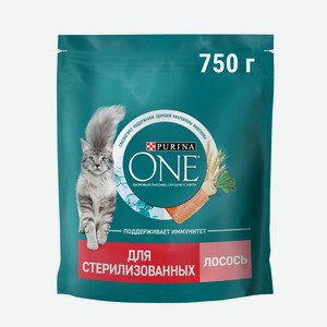 Корм сухой Purina One для стерилизованных кошек и кастрированных котов с лососем и пшеницей, 750г Россия