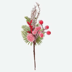 Декоративная ветка с ягодами и шишками, 26 см