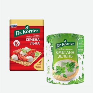 Хлебцы  Dr.Korner  рисовые, сметана зелень/ржаные с семенами льна 80-100гр