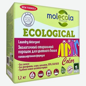 Стиральный порошок Molecola Ecological для цветного белья, 1,2 кг