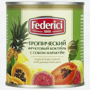 Тропический фруктовый коктейль ФЕДЕРИЧИ с соком маракуйи, ж/б, 0.435л