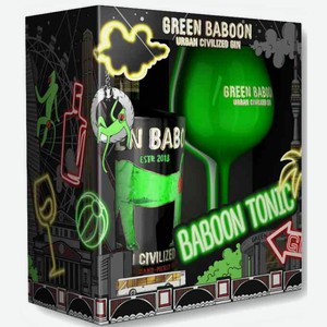Джин Green Baboon + бокал в подарочной упаковке 43 % алк., Россия, 0,7 л