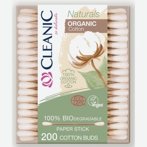 Ватные палочки Naturals Organic Cotton картон 200шт Cleanic