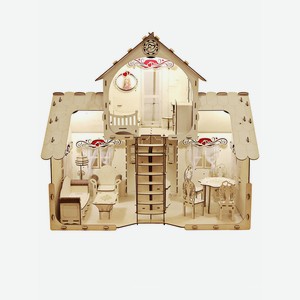 Сборный деревянный кукольный домик с тремя комплектами мебели