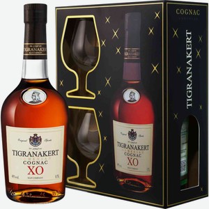 Коньяк Tigranakert XO 8 лет + 2 бокала в подарочной упаковке 40 % алк., Армения, 0,5 л