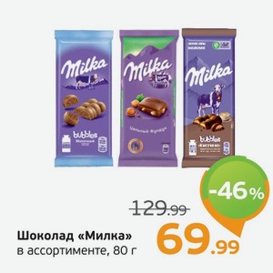Шоколад  Милка  в ассортименте, 80 г