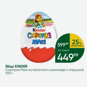 Яйцо KINDER Сюрприз Maxi из молочного шоколада игрушкой, 100 г