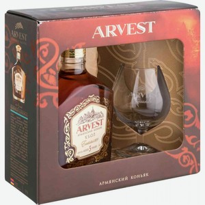 Коньяк Arvest V.S.O.P. 5 лет и бокал в подарочной упаковке 42 % алк., Армения, 0,5 л