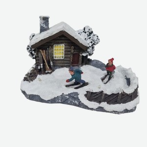 Фигура световая домик и дети на лыжах, 19.5см x 13.5см Китай