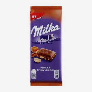 Шоколад Milka молочный с арахисом, кусочками хрустящей карамели, рисовыми шариками и кукурузными хлопьями 90 г