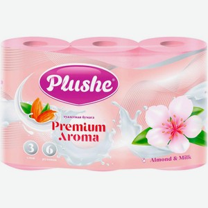 Туалетная бумага Plushe Prem aroma Миндаль и молоко 3слоя 6рулонов