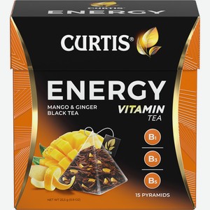 Чай черный Curtis Energy Vitamin Tea Манго-Имбирь в пирамидках, 15 шт