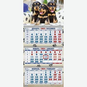 Календарь настенный трехблочный Три щенка с курсором 3 гребня, 31×68 см