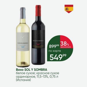 Вино SOL Y SOMBRA белое сухое; красное сухое ординарное, 11,5-13%, 0,75 л (Испания)